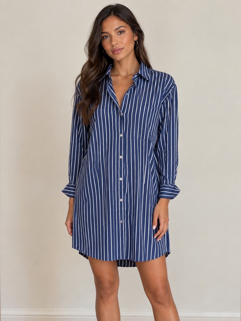 GAP Striped Navy Button-Front Mini Dress with Pockets